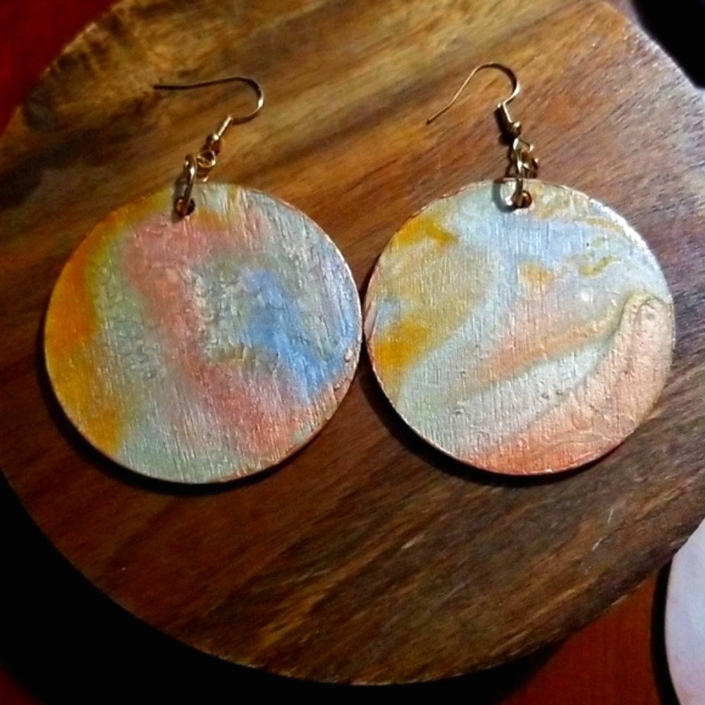 Handmade wood acrylic poured earrings